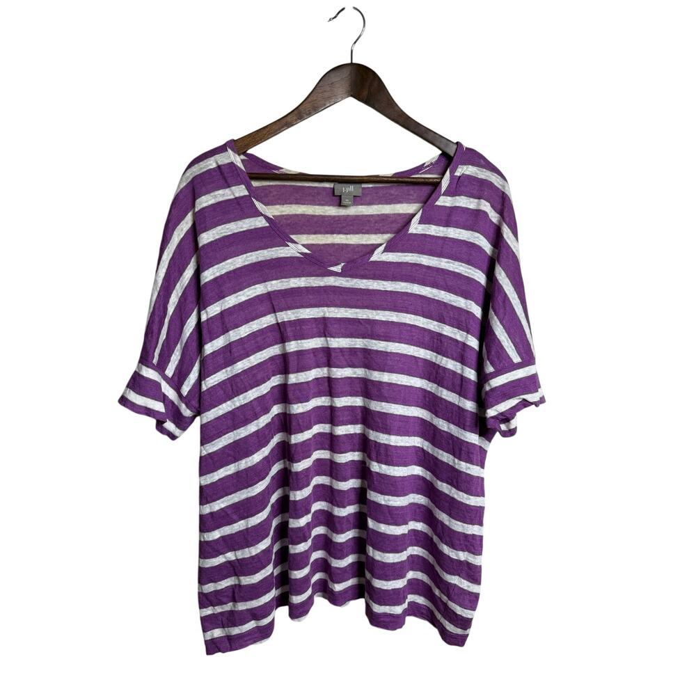J.Jill 100% Linen Purple White Striped Relaxed Coastal Top size XL
